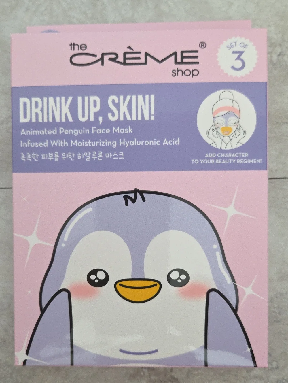 Drink Up, Skin! Animated Penguin Face Mask - Pink Set Of 3